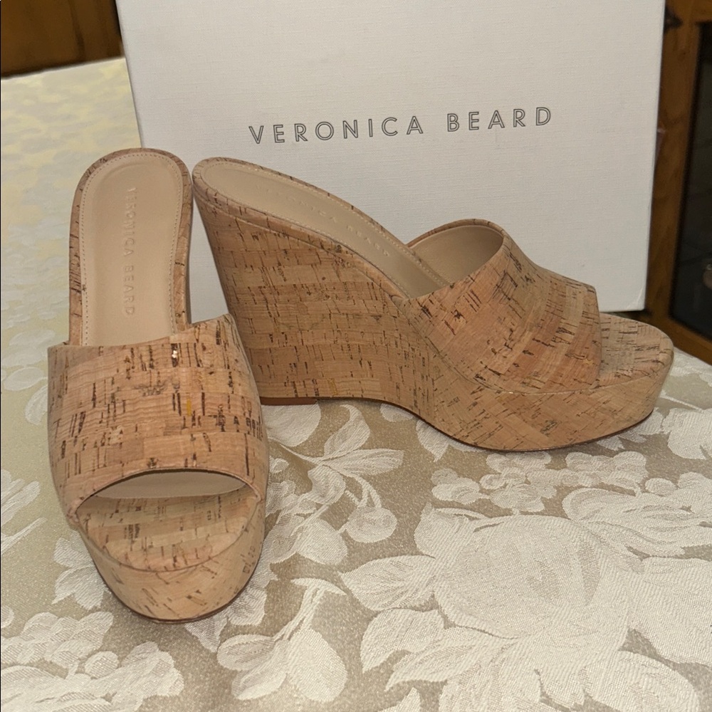 Veronica Beard Cork Wedge Mules
